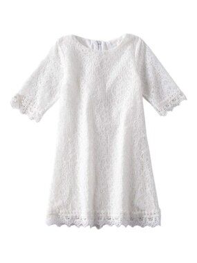 🆕Toddler Girl White Cotton Elegant Flower Lace Half Sleeve A Line PrincessDress